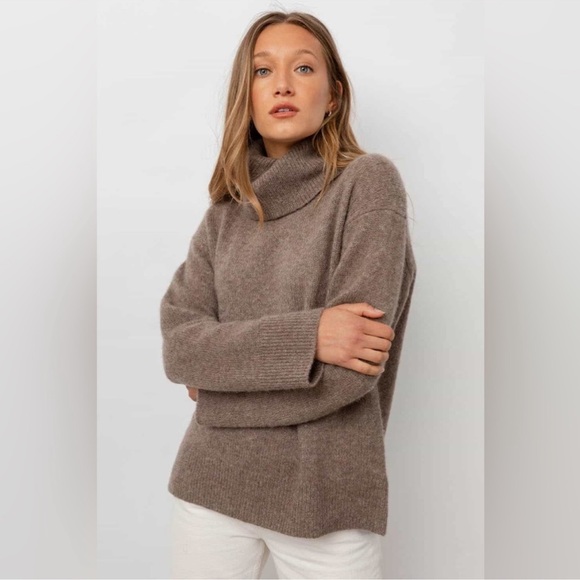 Rails Sweaters - Rails Imogen Cashmere Silk Blend Turtleneck Hazelnut Brown Sweater Size Large